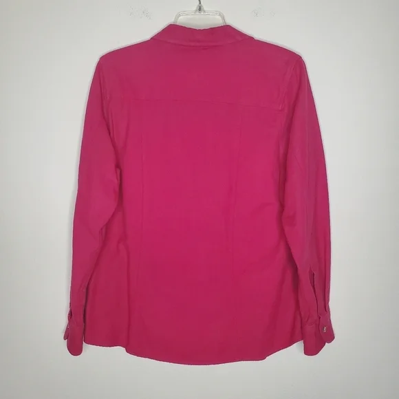 L.L. Bean Fuschia Pink Fleece Flannel Button Down Long Sleeve Shirt - Picture 7 of 10